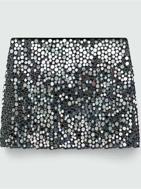 Mango Black Sequin Mirror Circle Mini Skirt